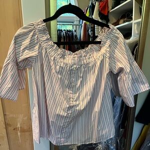 Abercrombie & fitch off the shoulder top in pink and blue pin stripes